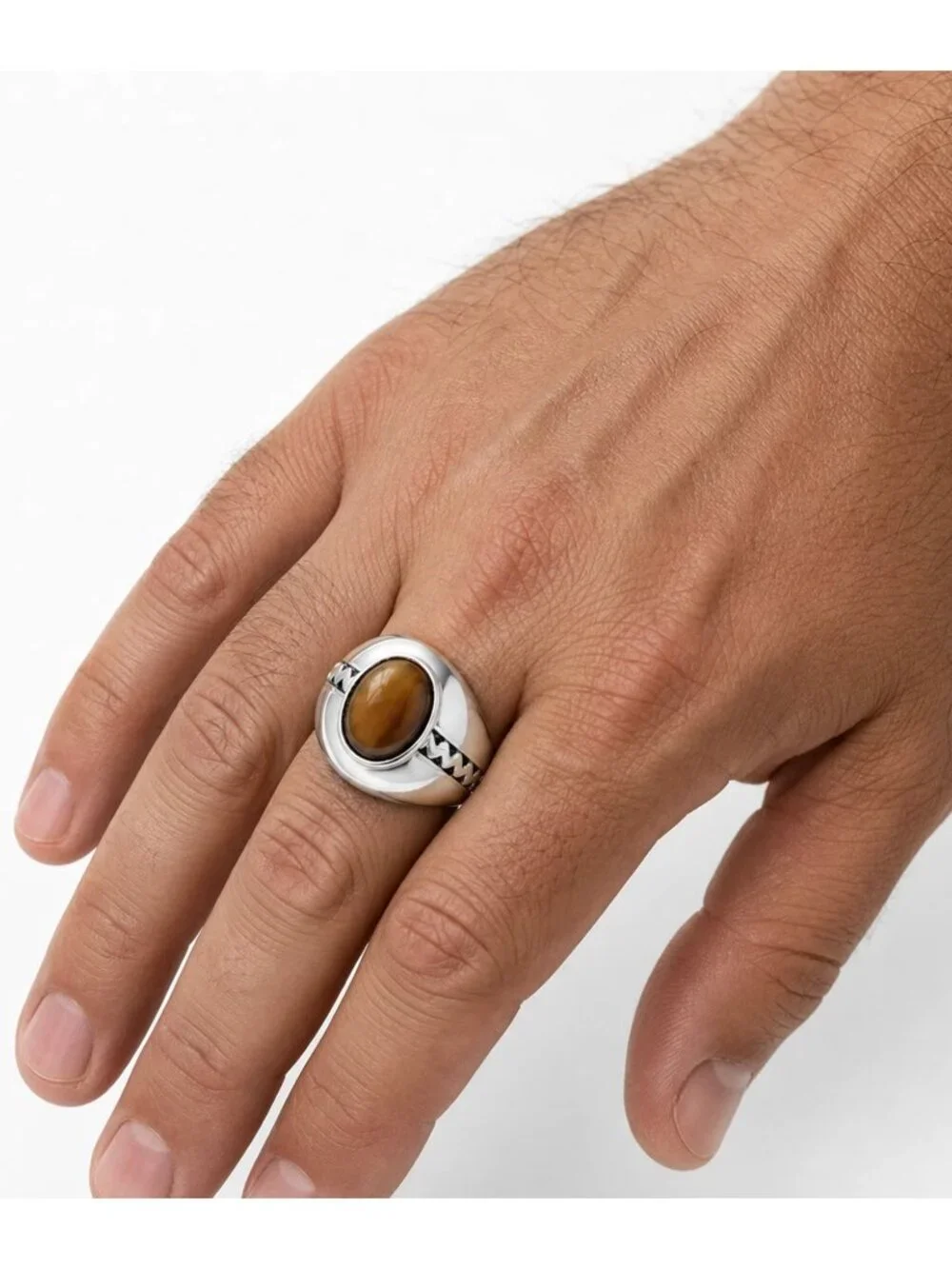 Genuine Tiger Eye Men's Ring .925 Sterling Silver